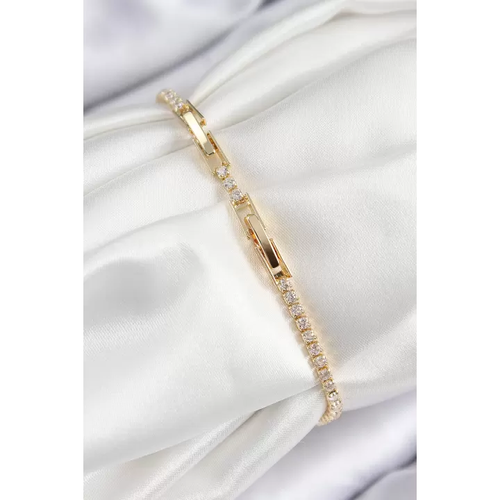 Pirinç Zirkon Taşlı Kuğu Model Gold Renk Kadın Bileklik