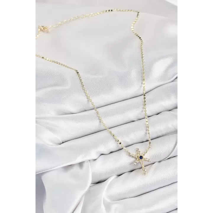 Pirinç Zirkon Taşlı Kutup Yıldızı Model Ezme Zincir Gold Renk Kadın Kolye