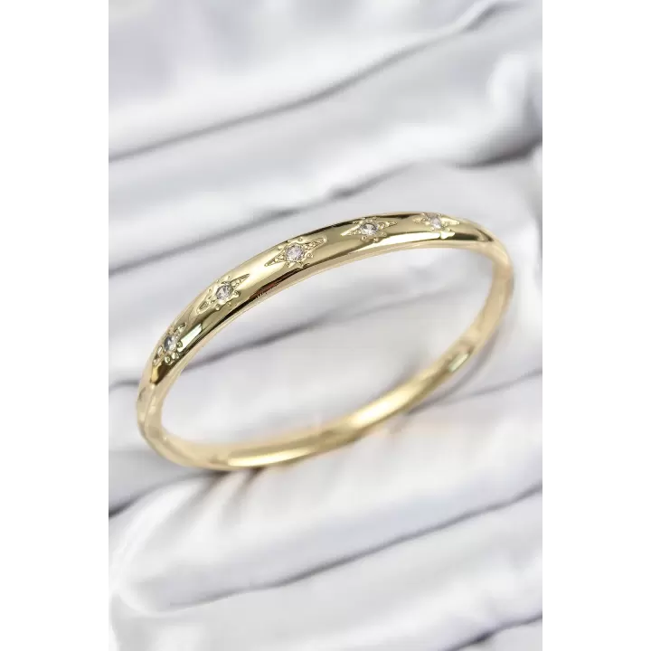 Pirinç Zirkon Taşlı Kutup Yıldızı Model Gold Renk Kadın Kelepçe