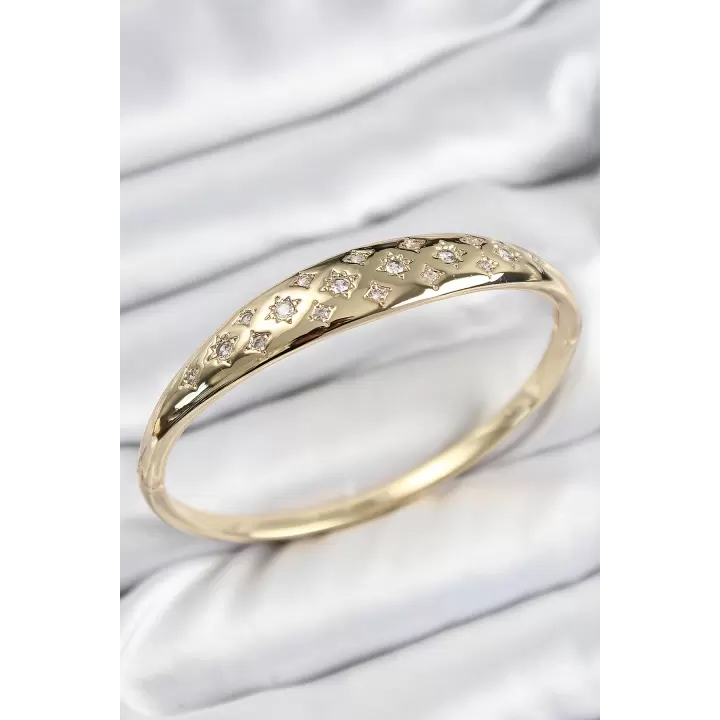 Pirinç Zirkon Taşlı Kutup Yıldızı Model Gold Renk Kadın Kelepçe