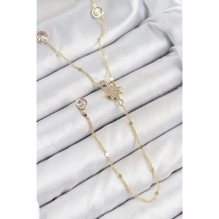Pirinç Zirkon Taşlı Kutup Yıldızı Model Gold Renk Y Kolye