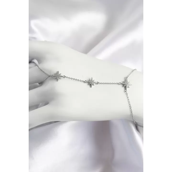 Pirinç Zirkon Taşlı Kutup Yıldızı Model Gümüş Renk Kadın Şahmeran