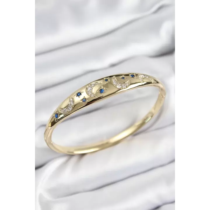 Pirinç Zirkon Taşlı Kutup Yıldızı Ve Hilal Model Gold Renk Kadın Kelepçe