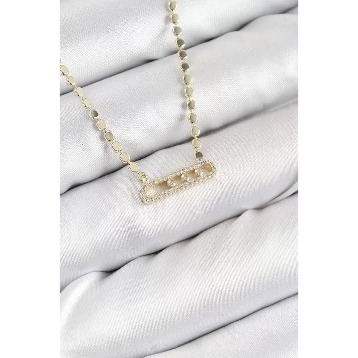 Pirinç Zirkon Taşlı Messika Model Ezme Zincir Gold Renk Kadın Kolye