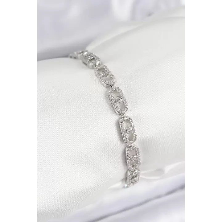 Pirinç Zirkon Taşlı Messika Model Gümüş Renk VIP Seri Kadın Bileklik