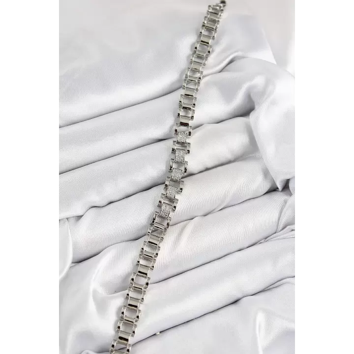 Pirinç Zirkon Taşlı Parçalı Model Gümüş Renk Kadın Bileklik