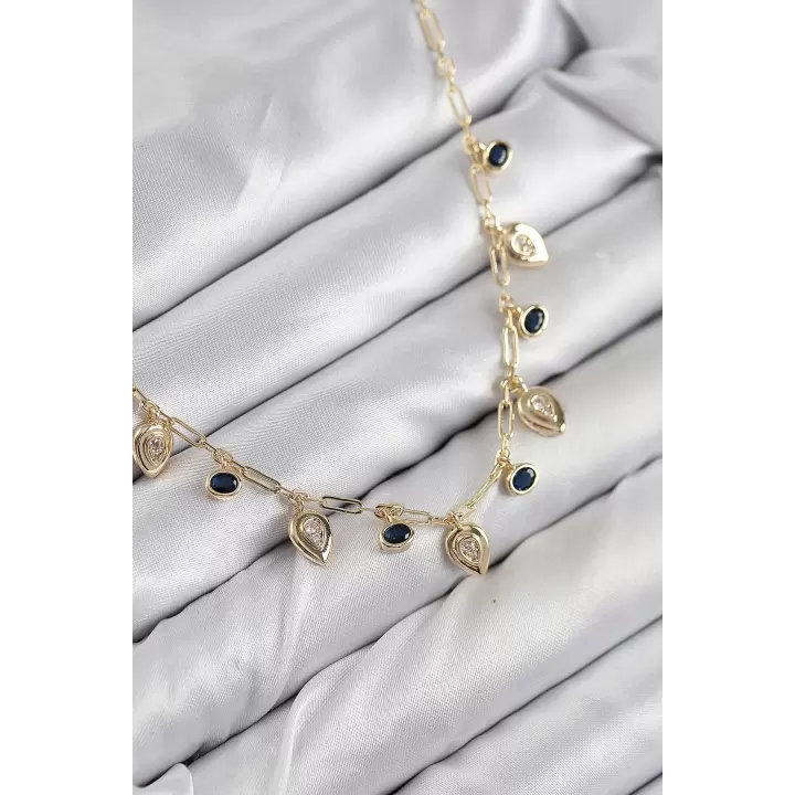 Pirinç Zirkon Taşlı Sallantılı Damla Model Gold Renk Kadın Kolye