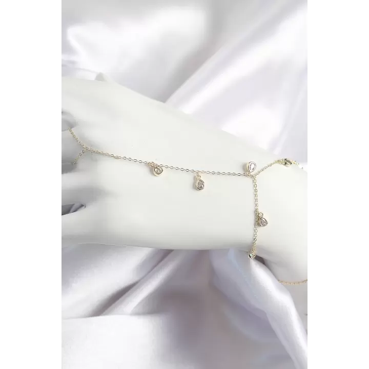 Pirinç Zirkon Taşlı Sallantılı Damla Model Gold Renk Kadın Şahmeran