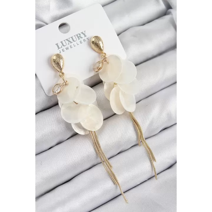 Pirinç Zirkon Taşlı Sallantılı Sedef Model Gold Renk Kadın Küpe