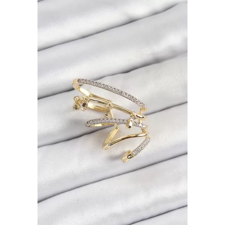 Pirinç Zirkon Taşlı Sıkıştırma Sağ Kıkırdak Gold Renk Kadın Küpe