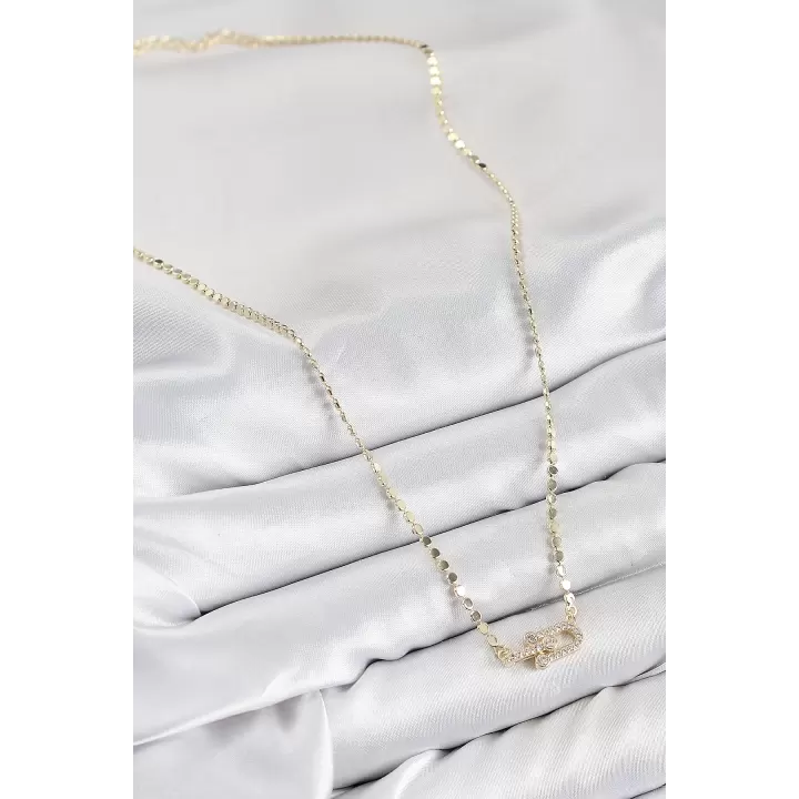 Pirinç Zirkon Taşlı Tifany Model Ezme Zincir Gold Renk Kadın Kolye