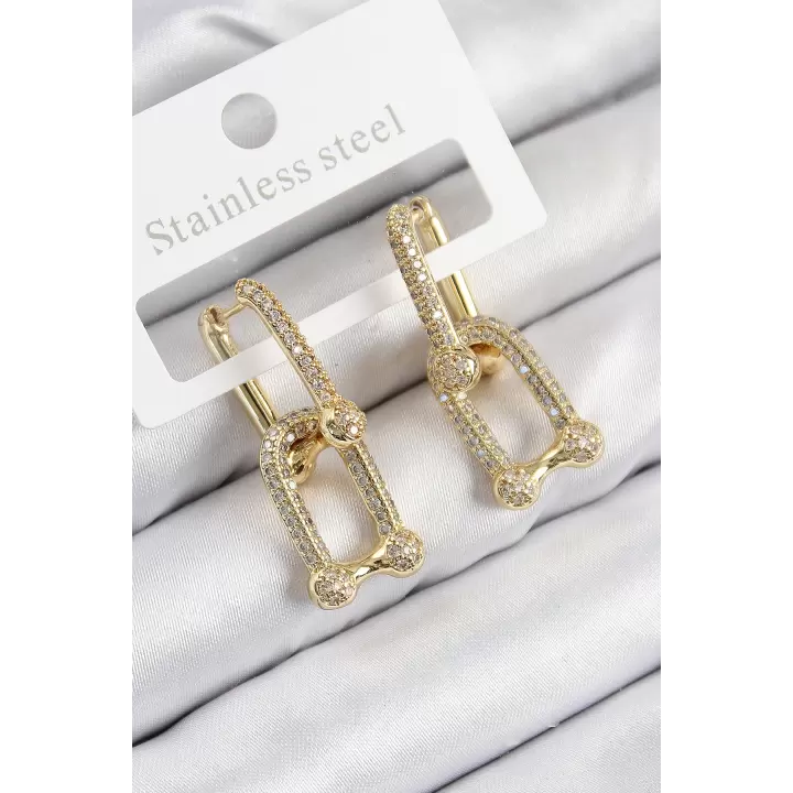 Pirinç Zirkon Taşlı Tifany Model Gold Renk Kadın Küpe