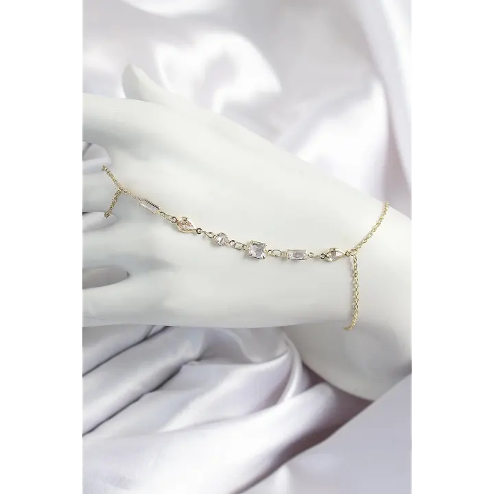 Pirinç Zirkon Taşlı Y Model Gold Renk Kadın Şahmeran