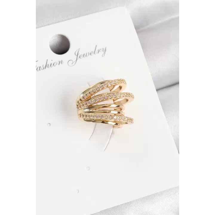 Pirinç Zirkon Taşlı Yay Model Gold Renk Sağ Kıkırdak Küpe