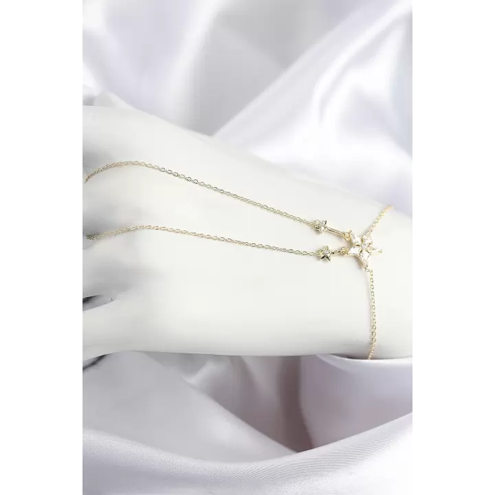 Pirinç Zirkon Taşlı Yıldız Model Gold Renk Şahmeran