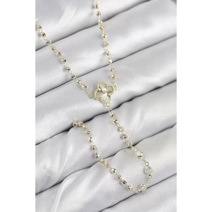 Pirinç Zirkon Taşlı Yonca Model Gold Renk Kadın Y Kolye
