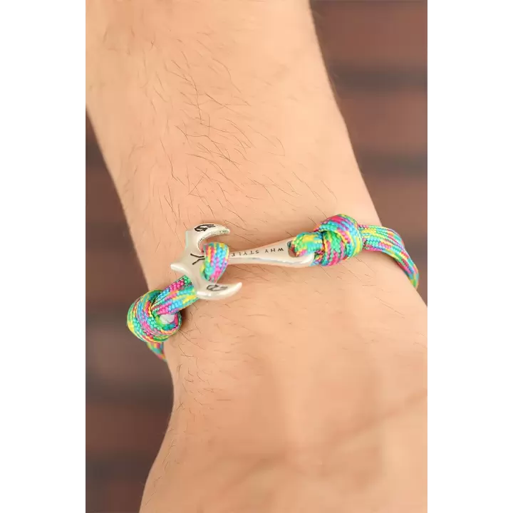 Renkli Desenli Metal Çapalı Erkek Bileklik