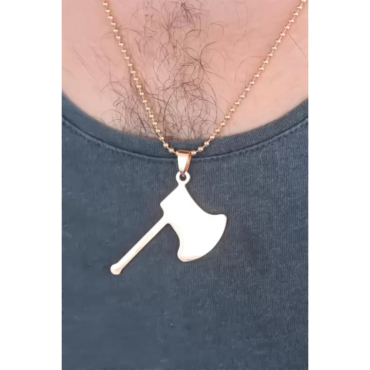 Rose Renk Metal Balta Figürlü Erkek Kolye