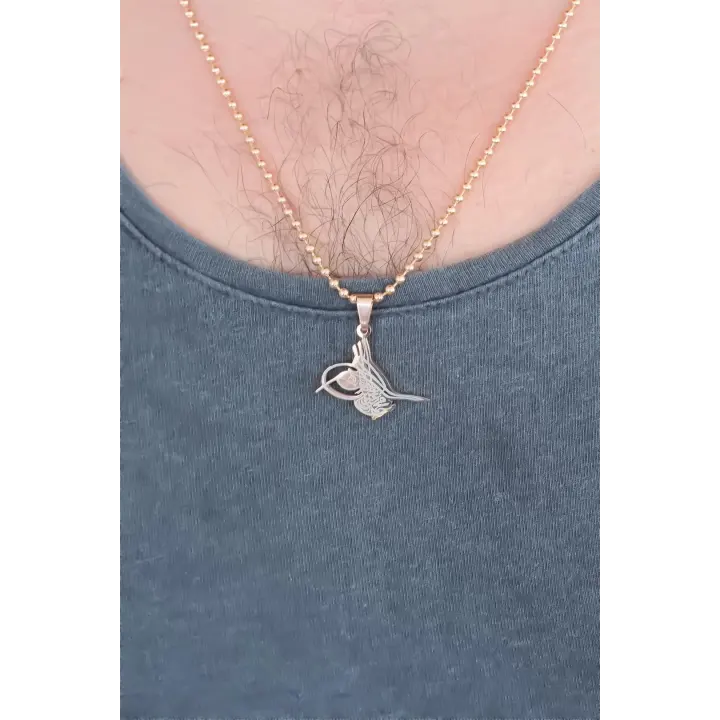 Rose Renk Metal Osmanlı Tuğra Figürlü Erkek Kolye
