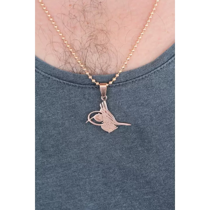 Rose Renk Metal Tuğra Figürlü Erkek Kolye