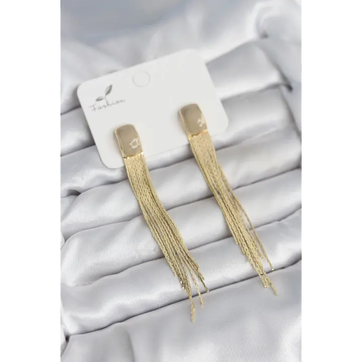 Sallantılı Krem Mineli Gold Renk Kadın Küpe