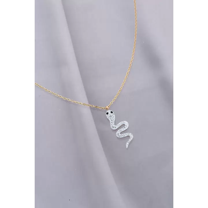 Trend Zirkon Taşlı Yılan Model Çelik Kadın Kolye