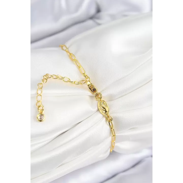 VIP Pirinç Zirkon Taşlı Çiçek Model Gold Renk Kadın Bileklik