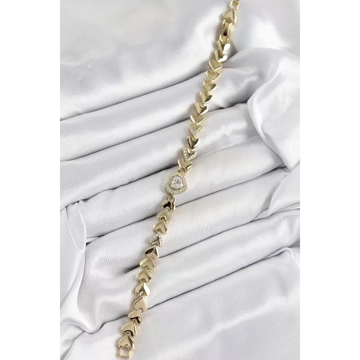 Xuping Pirinç Baget Kalp Model Gold Renk Kadın Bileklik