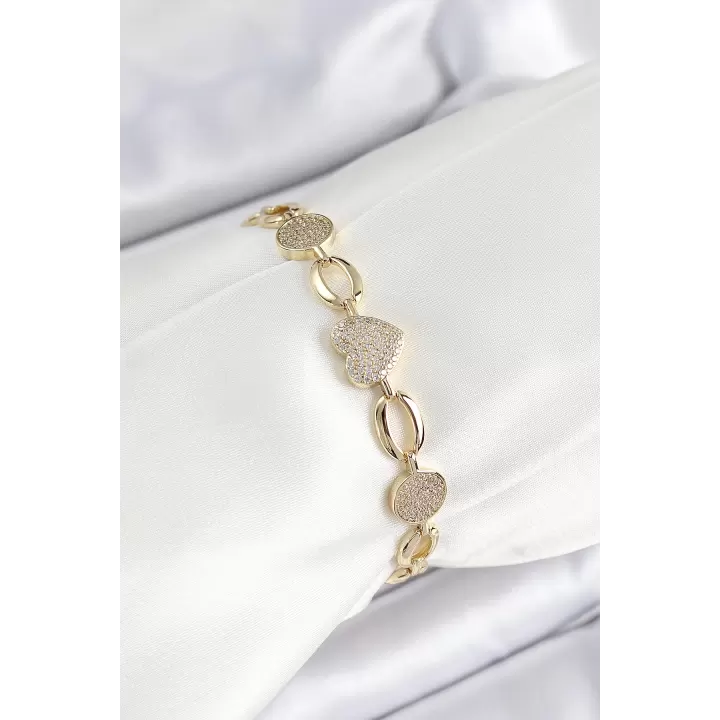 Xuping Pirinç Kalp ve Daire Model Gold Renk Kadın Bileklik