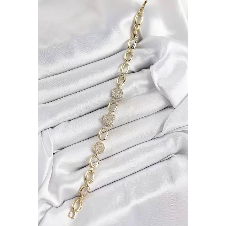Xuping Pirinç Kalp ve Daire Model Gold Renk Kadın Bileklik