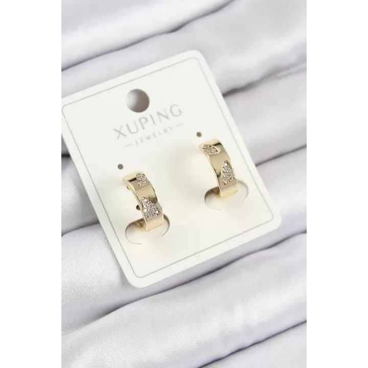Xuping Zirkon Taşlı Desenli Halka Model Gold Renk Kadın Küpe