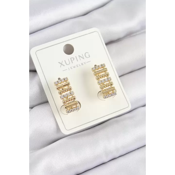 Xuping Zirkon Taşlı Dikdörtgen Model Gold Renk Kadın Küpe