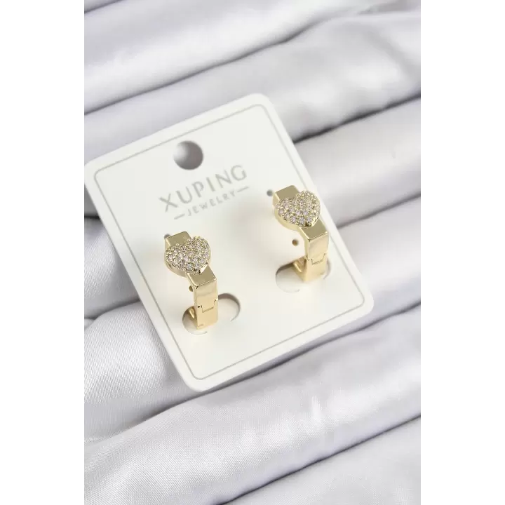 Xuping Zirkon Taşlı Kalp Model Gold Renk Kadın Küpe