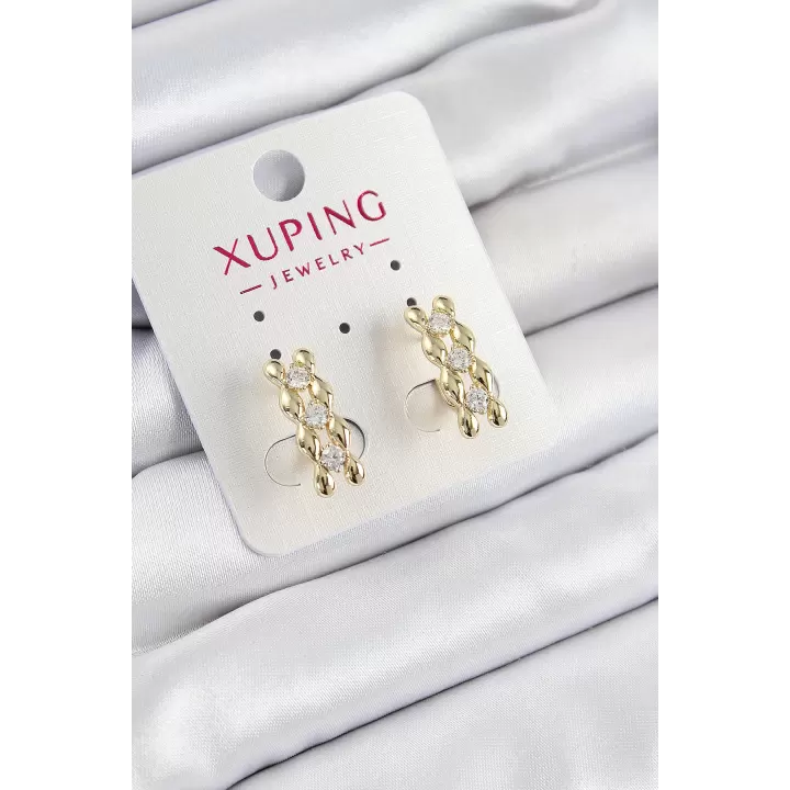 Xuping Zirkon Taşlı Sıralı Damla Model Gold Renk Kadın Küpe