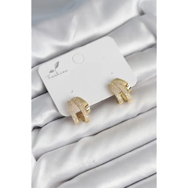 Zirkon Taşlı Gold Renk Kadın Küpe