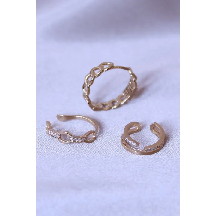 Zirkon Taşlı Zincir Model Küpe Seti