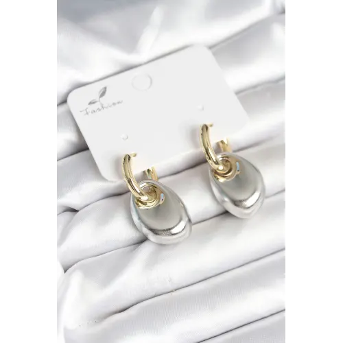 Pirinç Damla Model Gümüş Gold Renk Kadın Küpe