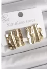316 Çelik Gold Renk Dalgalı Plaka Model Kadın Küpe