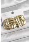 316 Çelik Gold Renk İşlemeli Kare Plaka Model Kadın Küpe