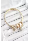 316L Çelik Beyaz Zirkon Taşlı Kelebek Model Gold Renk Charm Bileklik