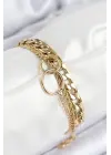 316L Çelik Çoklu Görünüm Geçmeli Halka Model Gold Renk Kadın Bileklik