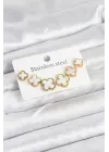 316L Çelik Gold Beyaz Renk 3 Boy Yonca Küpe Seti