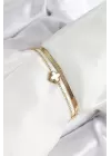 316L Çelik Gold Renk Beyaz Yoncalı 2li Kadın Bileklik