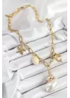 316L Çelik Gold Renk Deniz Kabuğu ve Yıldızı Konseptli Kadın Kolye