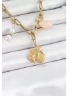 316L Çelik Gold Renk Deniz Yıldızı ve Deniz Kabuğu Konsept Kadın Kolye