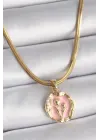 316L Çelik Gold Renk İtalyan Zincir Pembe Çiçek Madalyon Model Kadın Kolye