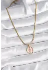 316L Çelik Gold Renk İtalyan Zincir Pembe Çiçek Madalyon Model Kadın Kolye