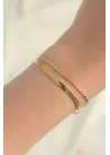 316L Çelik Gold Renk İtalyan Zincirli 2li Bileklik