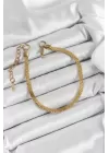 316L Çelik Gold Renk Yassı Zincir Model Kadın Bileklik