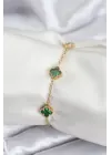 316L Çelik Gold Renk Yeşil Baby Boy Yonca Kadın Bileklik